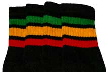 Black tube socks with Rasta  stripes  